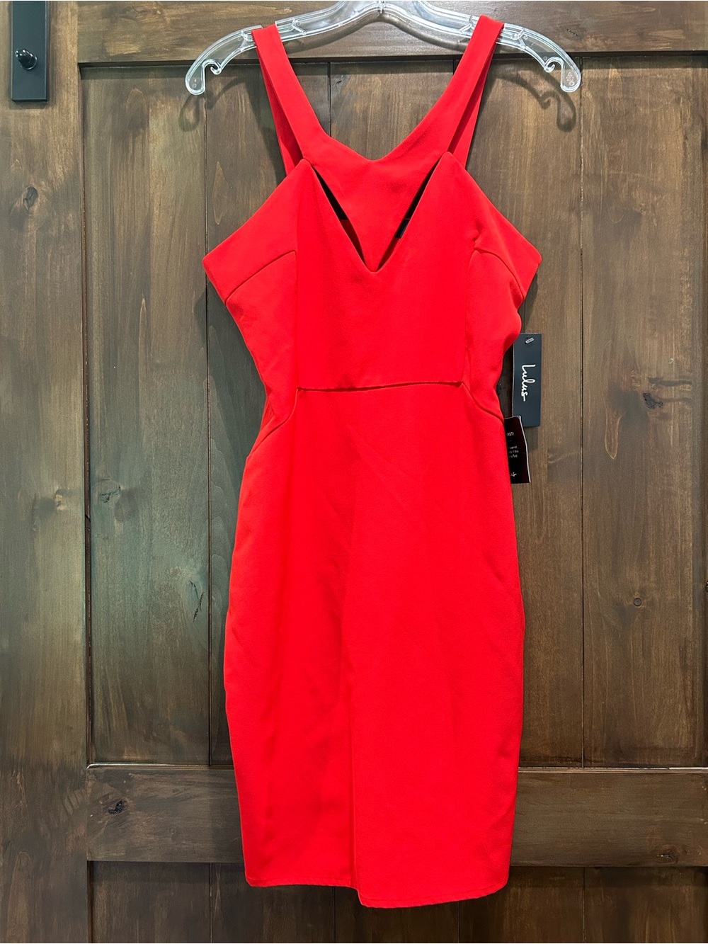 M338 Lulu's Red V-Neck Cutout Bodycon Mini Dress Sz. Sm